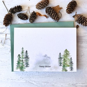 Personalized Flat Notecards Pine Trees Design 3