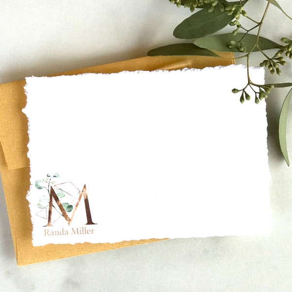 Personalized Note Cards with Envelopes Deckled Edge Stationary Monogrammed note cards Note Cards Set Design 4