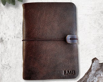Personalized Dark Brown Leather Journal for Men, Gift for Him, Husband, Dad, Father, Son, Boyfriend Dark Brown Bifold Journal