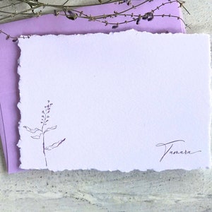 Personalized Deckle Edge Note Cards & Envelopes, Deckled Notecard Set,  Lavender Design 25