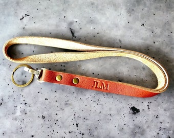 Personalized Leather  Lanyard Keychain 31" neckline, First 3 Initials Free, Personalized Gift