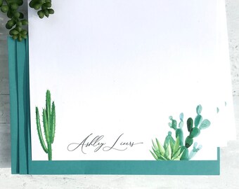 Letter Writing Cactus Stationery Set, Personalized Succulents notes set with envelopes Design 18