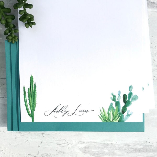 Letter Writing Cactus Stationery Set, Personalized Succulents notes set with envelopes Design 18