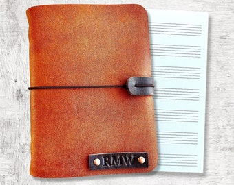 Personalized Leather Music Journal Song Writer Notebook Rust Bifold Two toned Journal