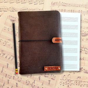 Personalized Dark Brown Leather Music Journal Song Writing Journal Bifold Dark Brown Cover Two-Toned