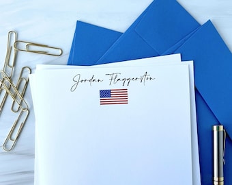 Personalized Stationary with Envelopes United States Flag, Custom lined paper, letter writing set, letter paper set, Patriotic, USADesign 50
