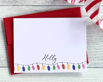 Personalized Flat Christmas Notecards Christmas Lights Design 35