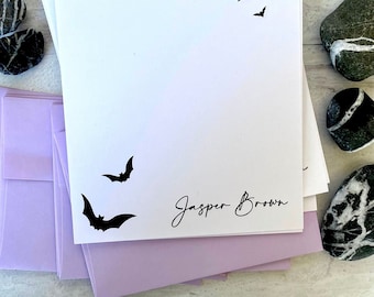 Personalized Stationary with Envelopes and Black Bat, Custom letter paper writing set, Spooky, Halloween, Gothic, Design 61