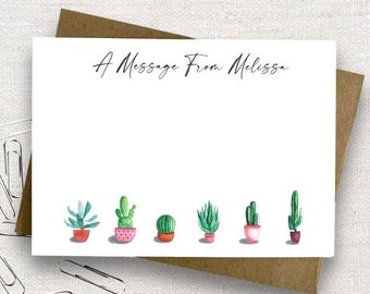 Personalized Flat Notecards Cactus Design 30