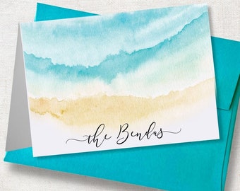 Personalized Folded Ocean Beach Notecard set for with Envelopes  Design 27