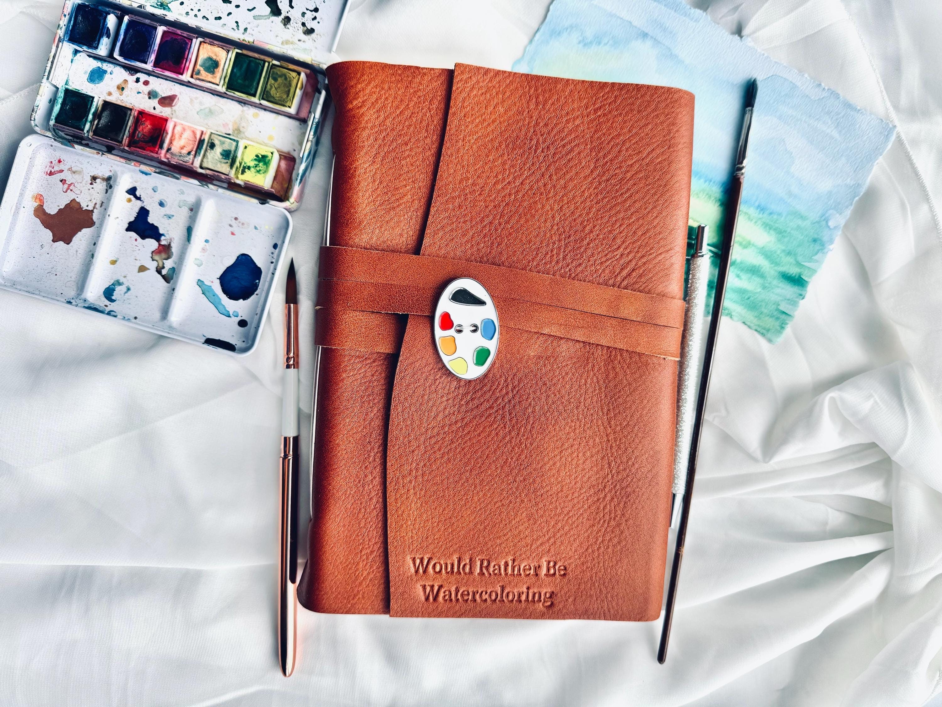 Personalized Leather Art Journal with Paint Pallet Gift for Artist Leather Sketchbook Watercolor Diary Wrap Rust Cover with Paint Pallet