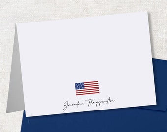 Personalized Folded Notecards with Envelopes, American Flag, USA, 4th of July, Patriotic, Design 50