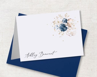 Personalized Folded Notecards with Envelopes Navy Floral Design 11