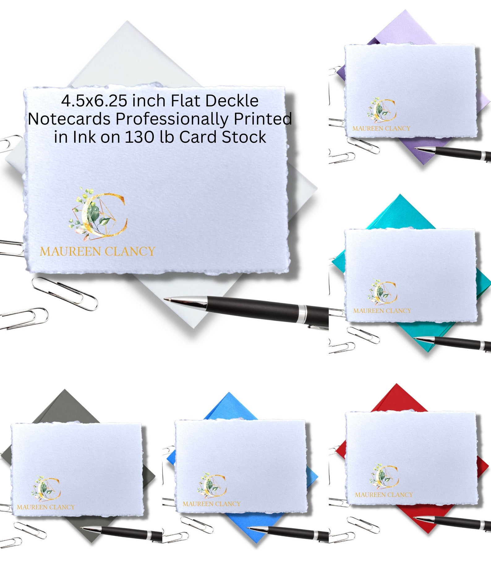 Personalized Note Cards With Envelopes Deckled Edge Stationary Etsy
