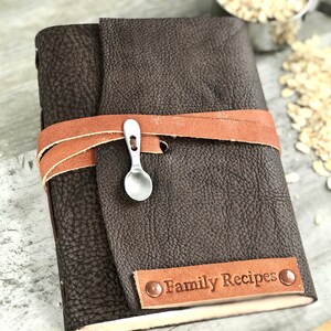 Personalized Leather Recipe Book with Spoon in two-toned Dark Brown Blank Cook Book Perfect Gift for the Chef image 9