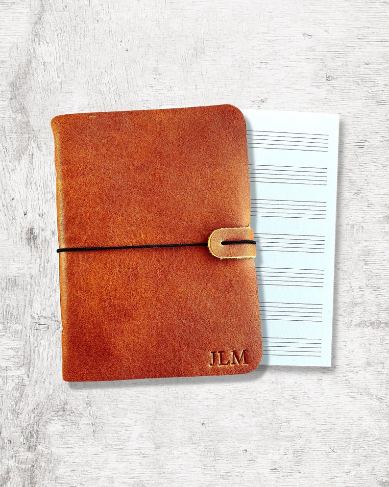 Personalized Leather Music Journal Song Writer Notebook Rust Bifold Journal image 1