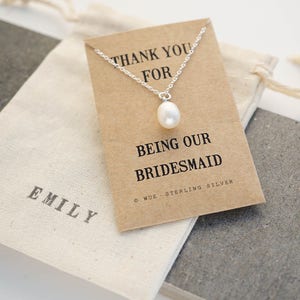 Bridesmaid Pearl Necklace. Thank You Bridesmaid Gift. Bride Tribe Gift. image 1