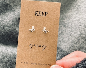 Horse Stud Earrings. Sterling Silver Keep Going Gift Earrings.