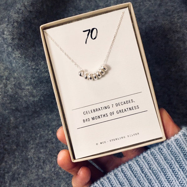 70th Birthday Necklace. Sterling Silver 7 Ring Necklace. 70th Birthday Gift.