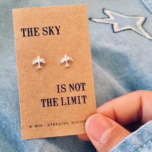 Sky Is Not The Limit Airplane Earrings in Sterling Silver • Travel Gift • Gift for friends