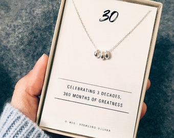 30th Birthday Necklace. 30th Birthday gift for her. 3 Ring Necklace. 30th Birthday Present. 30th Jewellery.
