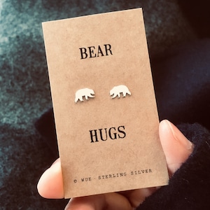 Bear Hugs Silver Earrings, Sterling Silver Stud Earrings, Personalised Gift For Her