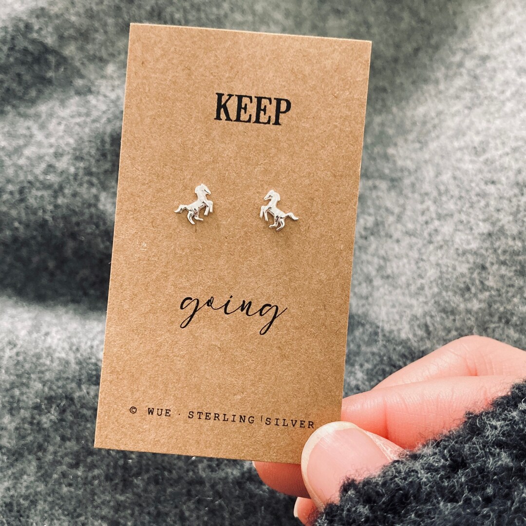 Horse Stud Earrings. Sterling Silver Keep Going Gift Earrings. Etsy
