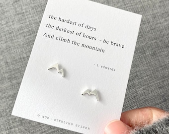 Silver Mountain Earrings • Personalised Gift Bag Option • Motivational Earrings • Message Card With Original Haiku Climb The Mountains Poem