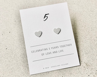 5th Anniversary Gift Silver Heart Earrings.