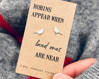 Robin Earrings. Bird Stud Earrings. Robins Appear When Loved Ones Are Near.