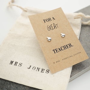 Great Teacher Silver Apple Earrings, Thank You Teacher Gift. Sterling Silver Stud Earrings, Personalised Gift For Teacher