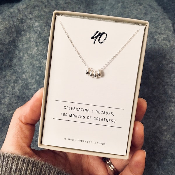 40th Birthday Necklace.  Sterling Silver 4 Ring Necklace. 40th Birthday Gift For Her.