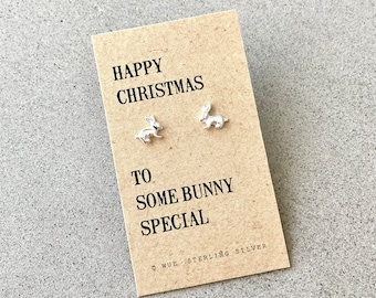 Silver Bunny Earrings. Happy Christmas Bunny Earrings For Her.
