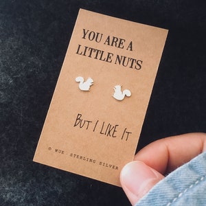 Silver Squirrel Earrings,  Sterling Silver Stud Earrings, You Are Nuts, Personalised Gift For Her