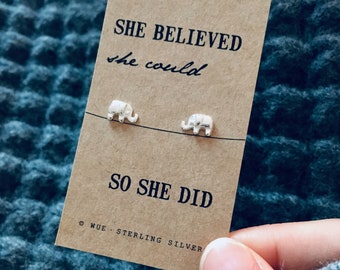 Silver Elephant Earrings. She Believed She Could So She Did. Graduation Earrings for Her.