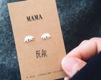 Mama Bear Earrings in Sterling Silver • Gift for a Mum • Mothers Day Gift