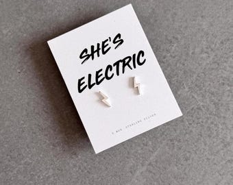 Pendientes de rayo eléctrico para ella, regalo inspirado en un oasis de plata de ley.