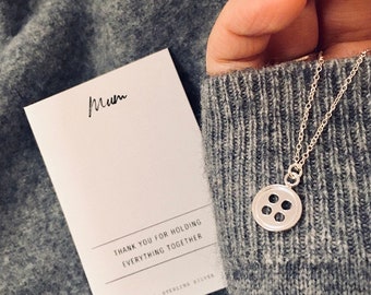 Mum Silver Button Necklace. Thank you gift for Mum. Personalised Mother's Day Gift.
