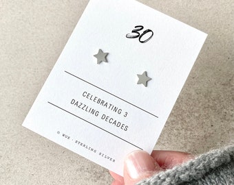 Pendientes de estrella para el 30.º cumpleaños: pendientes de plata de ley con bolsa de regalo