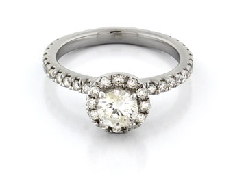 Estate Solitaire Halo Diamond Engagement Ring 14K White Gold 1.25 CTW Diamonds Ladies Size 5