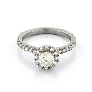 Estate Solitaire Halo Diamond Engagement Ring 14K White Gold - Etsy
