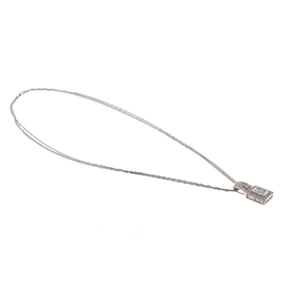 Diamond Filigree Square Pendant Chain Necklace 14… - image 4