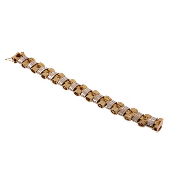 Fancy Link Wide Chain Bracelet 14K Italian Two-To… - image 4