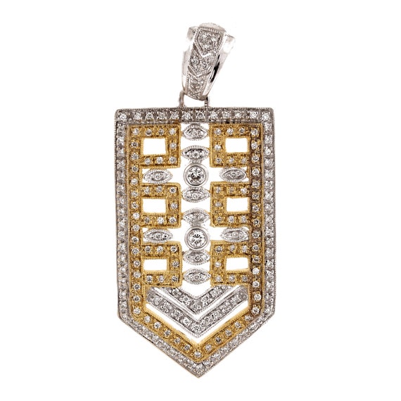 Diamond Shield Pendant 18K Two-Tone Gold 2.00 CTW… - image 1