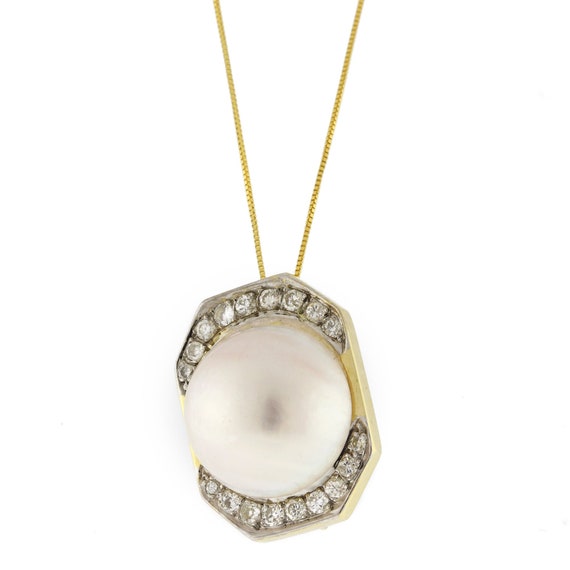 Estate Mabe Pearl Diamond Slider Pendant 14K Yell… - image 5