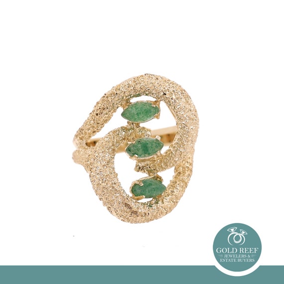 3-Stone Jade Chrysoprase Gemstone Statement Ring … - image 1