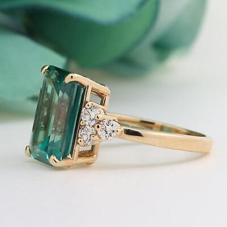 9.40 CTW Green Topaz Diamond Statement Ring 14k Yellow Gold Size 8