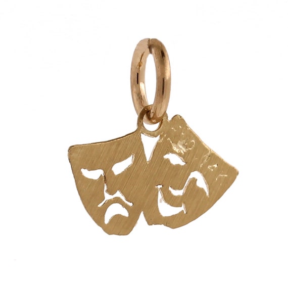 Comedy Tragedy Mask Pendant Charm 14K Yellow Gold… - image 5