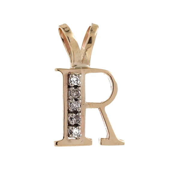 Letter "R" Diamond Pendant Charm 14K Two-Tone Gol… - image 1