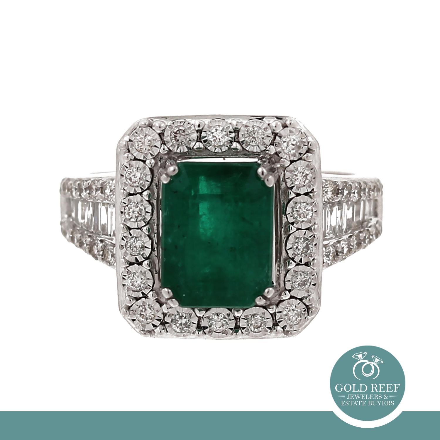 EFFY Emerald Diamond Halo Ring 2.75 CTW Emerald Cut Gem 14K White Gold Size 5.25